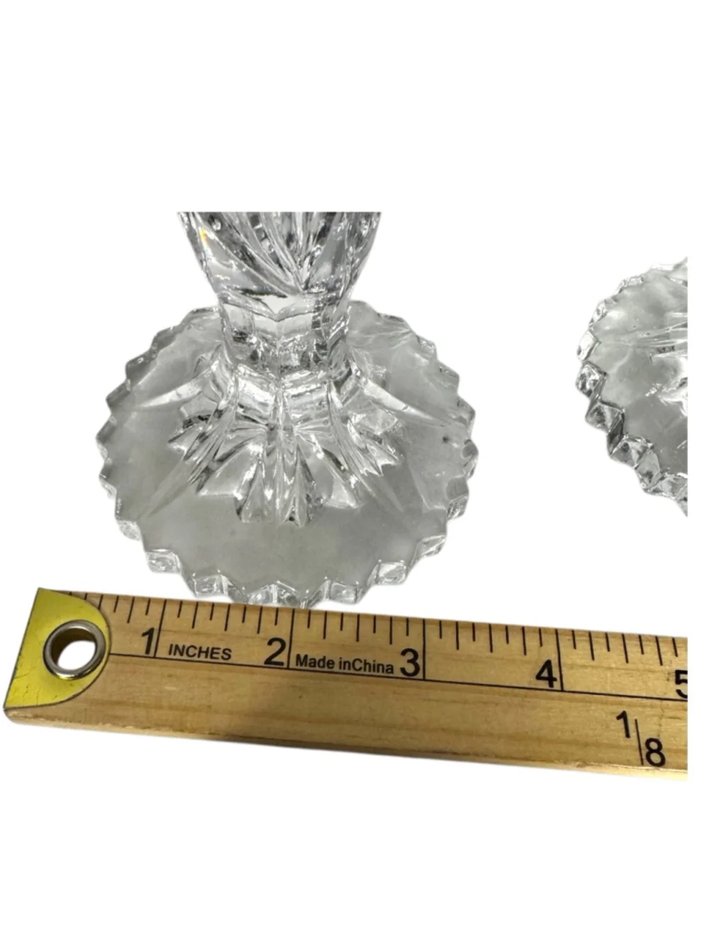 2 Clear Glass Single Candlestick Holders One Size Frosted Rose Ornate flower